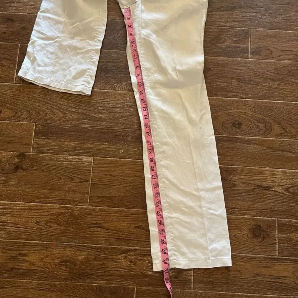 H&M Womens 100% Linen Straight Leg Pants Womens Size 4 Ivory Casual Beach